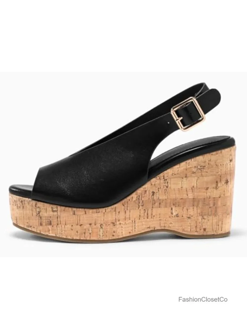 Womens Platform Wedge Sandals Open Peep Toe Slingback Cork High Heels